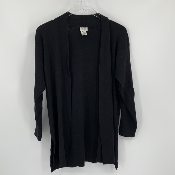Eileen Fisher wool cardigan sweater black long tunic side slit Medium M - Picture 1 of 4